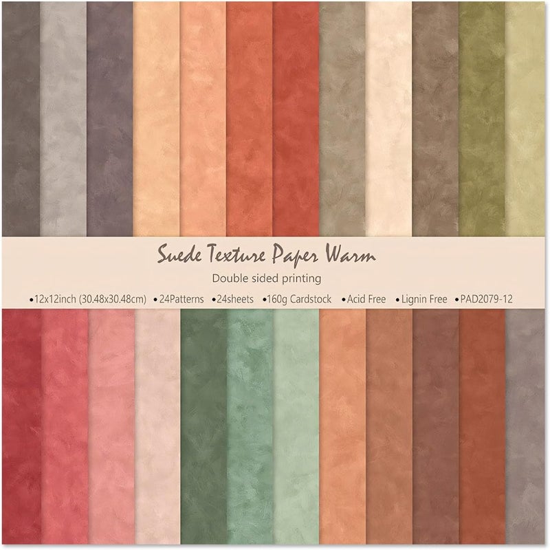 WLXTREE Double-Sided Scrapbook Paper Pad, 12X12 Textured Decorative Craft Paper for Scrapbooking Planner Bullet Junk Journal Supplies Mixed Media Collage Card Making,24 Designs 24 Sheets - Image 1